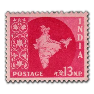 1963 Map of India 13np (3rd Series) (wmk. Ashokan Lion Capital) Definitive Stamp
