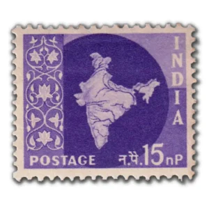 1960 Map of India 15np (3rd Series) (wmk. Ashokan Lion Capital) Definitive Stamp