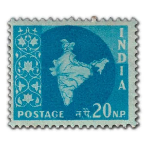 1958 Map of India 20np (3rd Series) (wmk. Ashokan Lion Capital) Definitive Stamp