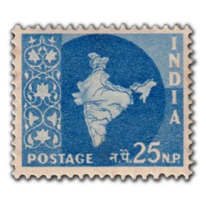 1958 Map of India 25np (3rd Series) (wmk. Ashokan Lion Capital) Definitive Stamp