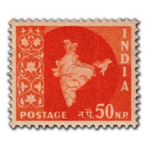 1959 Map of India 50np (3rd Series) (wmk. Ashokan Lion Capital) Definitive Stamp