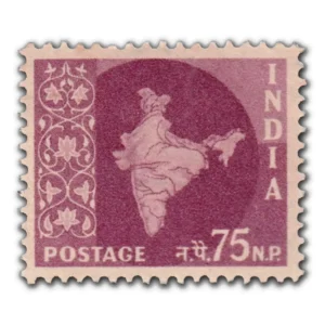 1959 Map of India 75np (3rd Series) (wmk. Ashokan Lion Capital) Definitive Stamp
