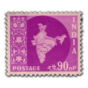 1960 Map of India 90np (3rd Series) (wmk. Ashokan Lion Capital) Definitive Stamp