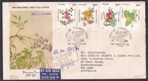 1993 Indian Flowering Trees 4v Stamp on Postally Used FDC