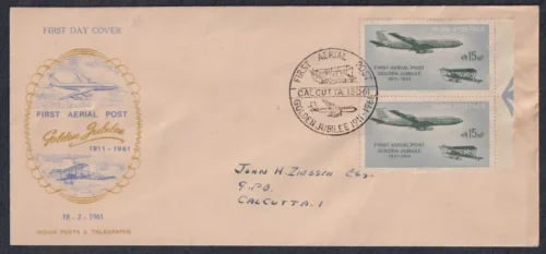 1961 50th Anniversary of First Official Airmail Flight, Allahabad to Naini (Air India Boeing 707 Air Liner and Bi-Plane) 1v Stamp on FDC Postally Used Type I