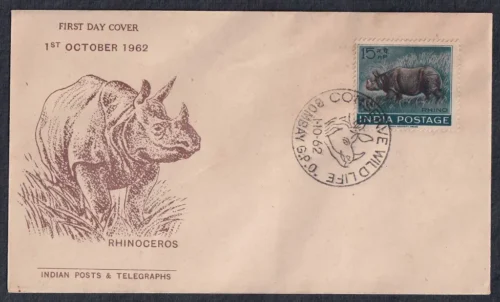 1962 Wildlife Week (Indian Rhinoceros) 1v Stamp on FDC