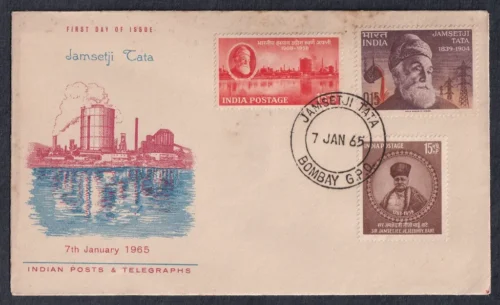 1965 Jamsetji Nusserwanji Tata 1v Stamp in Combination with First Steel Plant and Jamsetjee Jejeebhoy 1v Stamp on FDC