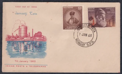 1965 Jamsetji Nusserwanji Tata 1v Stamp in Combination with Jamsetjee Jejeebhoy 1v Stamp on FDC