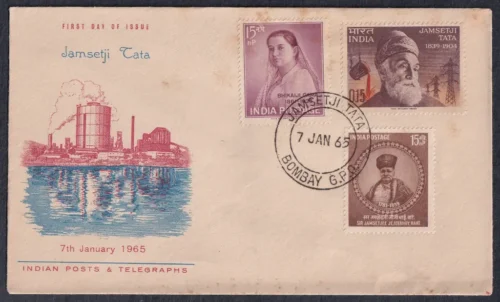 1965 Jamsetji Nusserwanji Tata 1v Stamp in Combination with Jamsetjee Jejeebhoy and Bhikaiji Cama 1v Stamp on FDC
