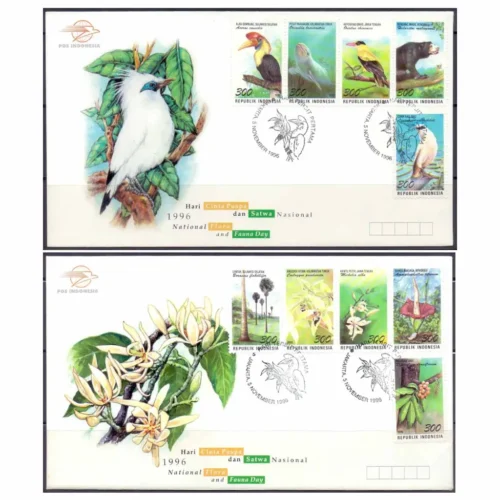 1996 Indonesia Flora and Fauna 10v on 2 different FDC