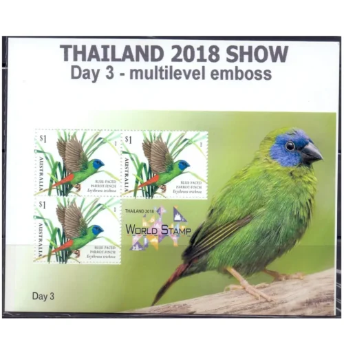 2018 Australia Bird (Thailand 2018) Day 3 Multilevel Emboss (Blue Faces Parrot Finch) Miniatrue Sheet