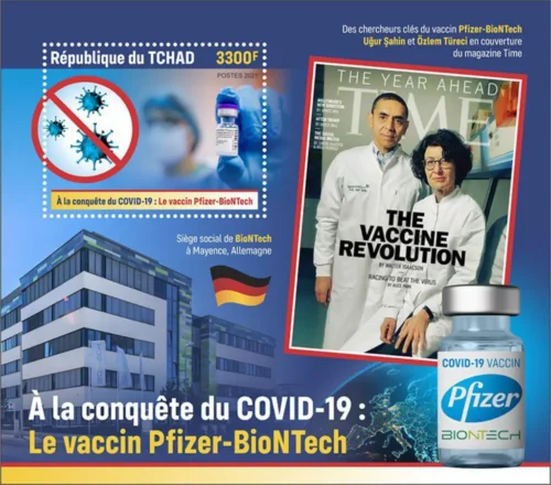 2021 Tchad Conquering Covid-19: The Pfizer-BioNtech Vaccine Minaiture Sheet