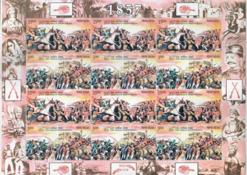 2007 First War of Independence (Battle at Lucknow and Battle at Kanpur) 2v Setenant Stamp in Mixed Sheetlet
