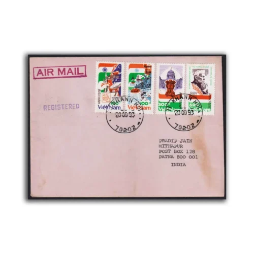 1989 Vietnam Jawaharlal Nehru 4v Stamp postally used on Registered Airmail Cover