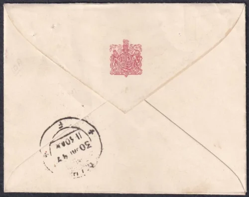 1949 Sabko Sanmati De Bhagwan Boxed Cancellation on an Incoming Mail to India - Image 2