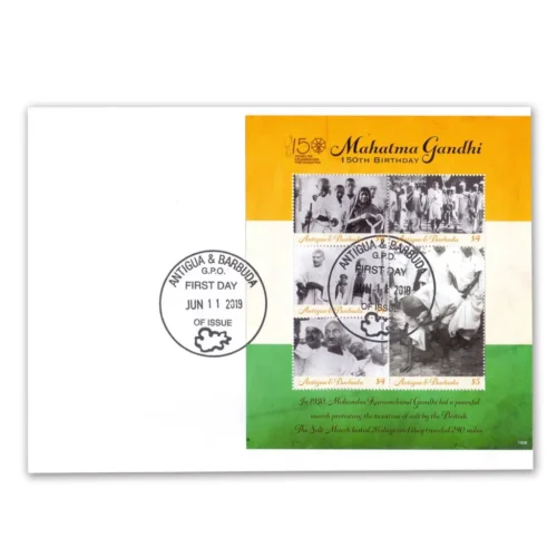 2019  Antigua and Barbuda Gandhi 150th Birth Anniversary Sheetlet on FDC