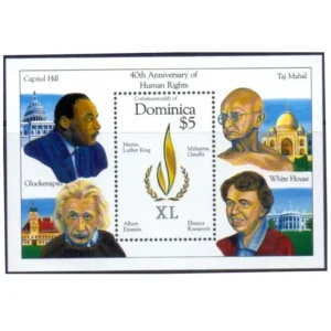 1988  Dominica Gandhi 40th Anniversary of Human Rights Miniature Sheet