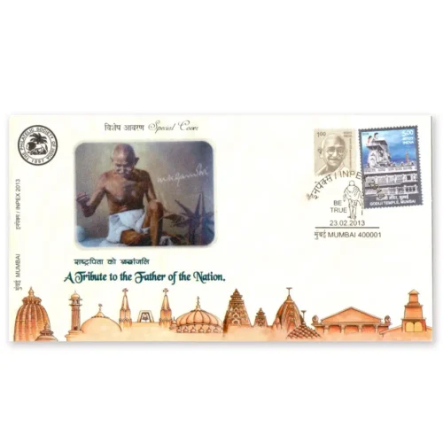 2013 Mumbai Gandhi Impex A Tribute to Father of Nation Special Cover with Gold Foil Cancellation