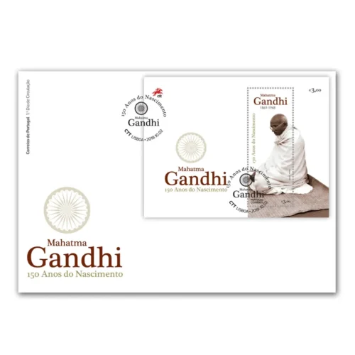 2019  Portugal Gandhi 150th Birth Anniversary Miniature Sheet (Khadi) on FDC