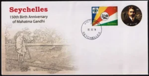 2019 Seychelles  postal stationery Pre paid envelope with stamp on it with First Day of issue postmark.