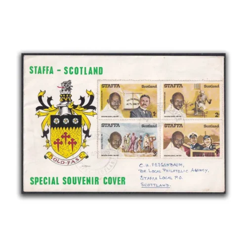 1979 Mahatma Gandhi Staffa Scotland Private Labels on Cover