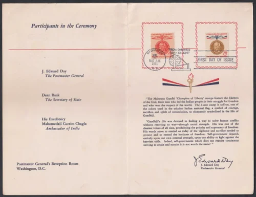 1961 Gandhi 1961 USA Stamp Ceremony Brochure - Image 2