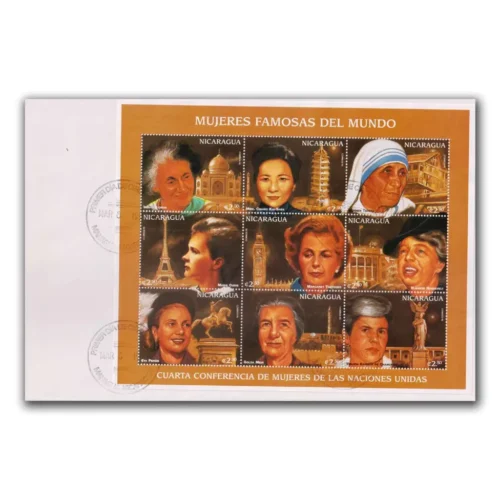 1996 Nicaragua Mother Teresa and Indira Gandhi Famous Women in the World Sheetlet on FDC