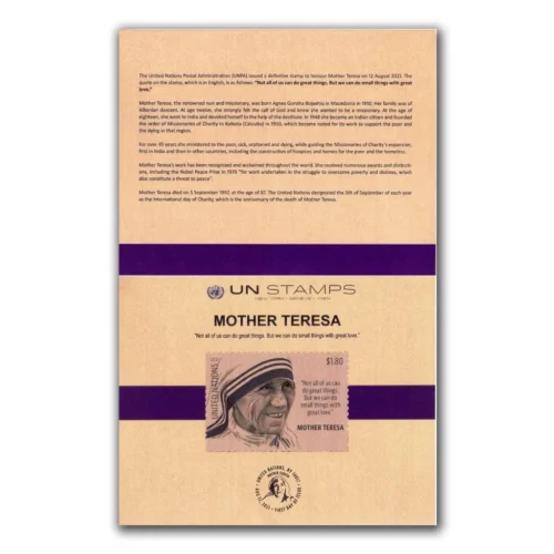 2021 UN Mother Teresa Proof and First Day Cover Signed by Artist in Presentation Pack