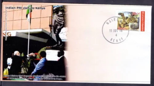 2016 Kenya Indian Prime Minister Narendra Modi paying tribute to the statue to Mahatma Gandhi at the University of Nairobi Special Cover