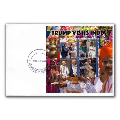 2020 St Vincent & The Grenadines US President Donald J Trump and Indian Prime Minister Narendra Modi Sheetlet on FDC