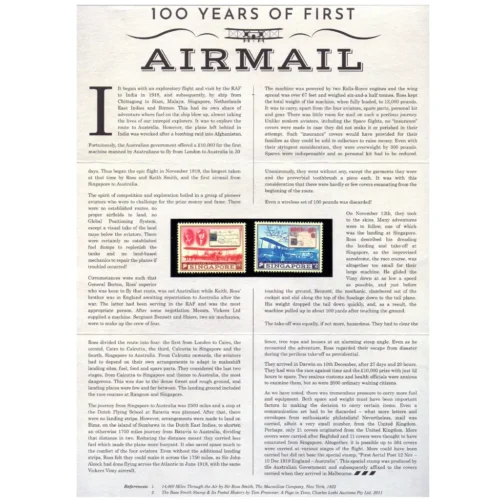 2019 Singapore 100 Year of First Airmail Stamp Presentation Pack