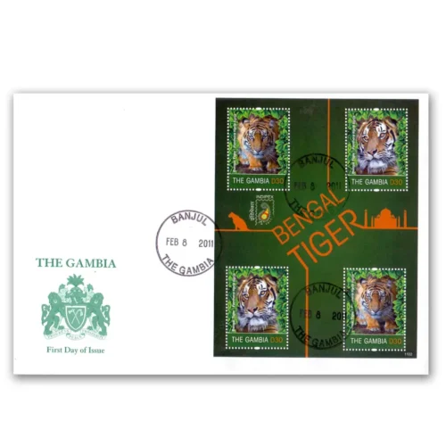 2011 Gambia Bengal Tiger (Indipex) 4v Sheetlet on FDC