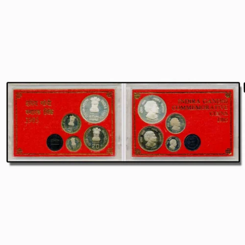 1985 Indira Gandhi Commemorative 4pcs Proof Coin Set in Original Packaging with Outer Box