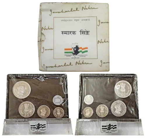 1989 Jawaharlal Nehru Birth Centenary 4pcs Proof Coin Set with Stand