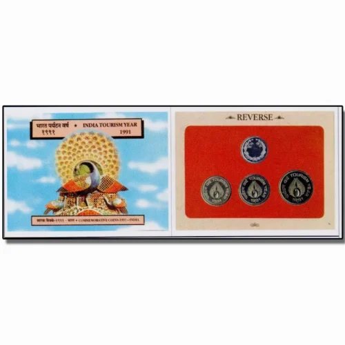 1991 India Tourism Year 3pcs Proof Coin Set in Original Packaging with Outer Box