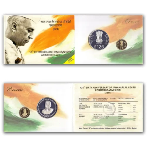 2014 125th Birth Annivrersary of Pandit Jawaharlal Nehru 2pcs Proof Coin Set