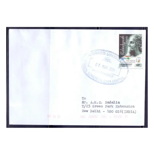 2011 Uruguay Rabindranath Tagore 150th Birth Anniversary 1v Stamp Postally used on Cover