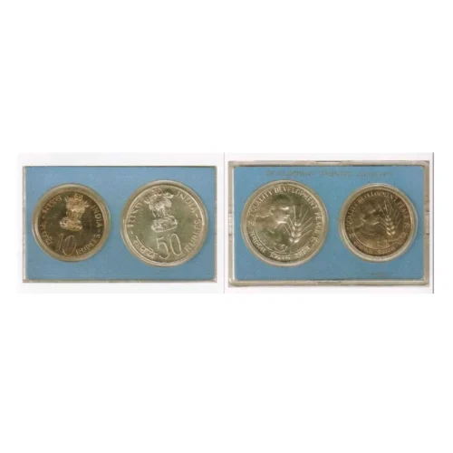1975 Equality Development Peace 2pcs UNC Coin Set in Original Packaging with Outer Box