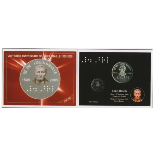 2009 200th Birth Anniversary of Louis Braille 2pcs UNC Coin Set