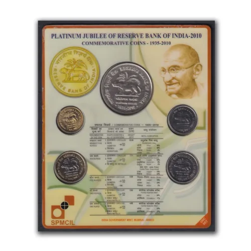 2010 Platinum Jubilee of Reserve Bank of India 5pcs UNC Coin Set - Image 3