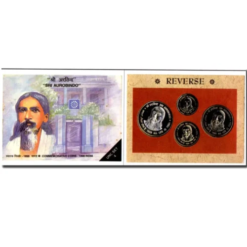 1998 Sri Aurobindo-All Life is Yoga 4pcs UNC Coin Set in Original Packaging with Outer Box