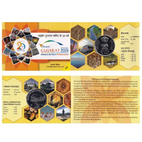 2024 20 Years of Vibrant Gujarat Summit UNC in Folder Packing (Rs. 20)