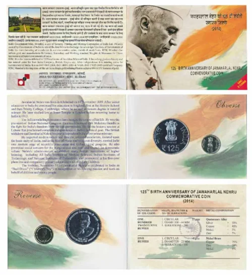 2014 125th Birth Anniversary of Pandit Jawaharlal Nehru 2pcs UNC Coin Set