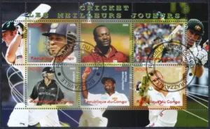 2009 Congo The Best Players of Cricket (Sachin Tendulkar, Ricky Ponting, Stephen Fleming) 6v Stamp Sheetlet (CTO)