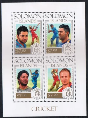 2013 Solomon Island Cricket (Virat Kohli, MS Dhoni, AB De Villiers) 4v Stamp Sheetlet