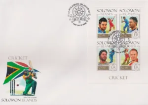 2013 Solomon Island Cricket (Virat Kohli, MS Dhoni, AB De Villiers) 4v Stamp Sheetlet on FDC