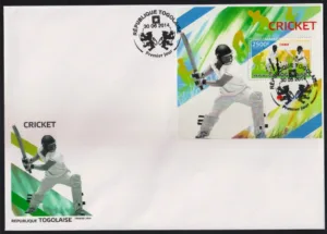 2014 Togolese Cricket Miniature Sheet Type I on FDC