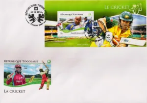 2014 Togolese Cricket Adam Gilchrist and Sanath Jayasuriya Miniature Sheet Type II on FDC