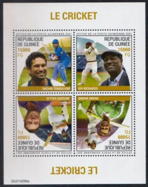 2021 Republic of Guinea Cricket (Sachin Tendulkar, Viv Richards, Shane Warne) 4v Stamp Sheetlet