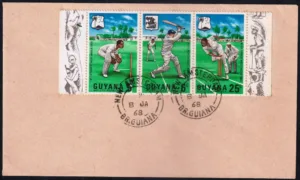 1968 Guyana MCC tour of West Indies Cricket Tournament 3v Stamp Postally used on Cover